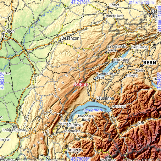 Topographic map of Jougne