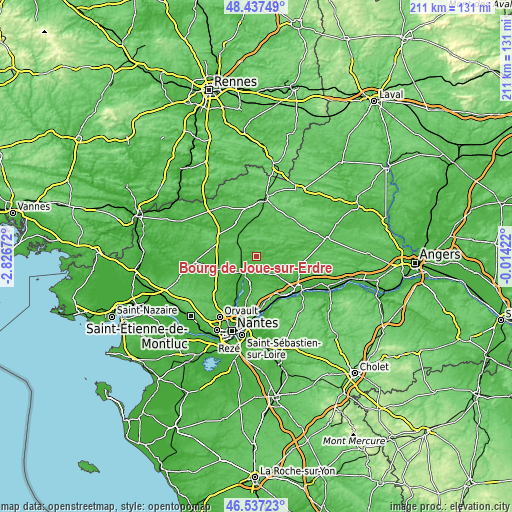 Topographic map of Bourg de Joué-sur-Erdre