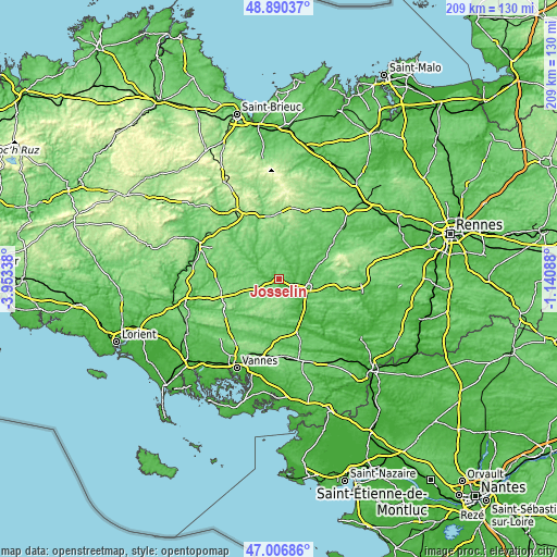 Topographic map of Josselin