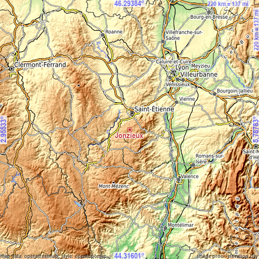 Topographic map of Jonzieux