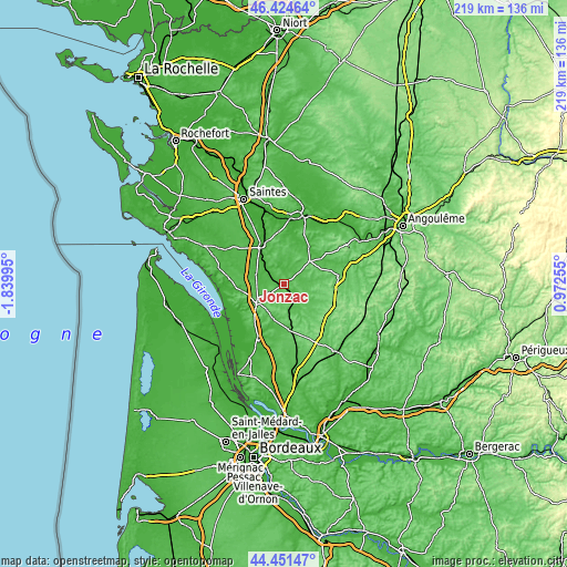 Topographic map of Jonzac