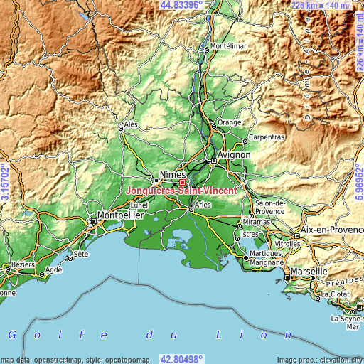 Topographic map of Jonquières-Saint-Vincent