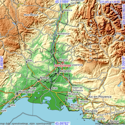 Topographic map of Jonquières