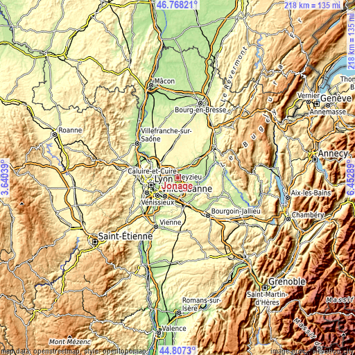 Topographic map of Jonage