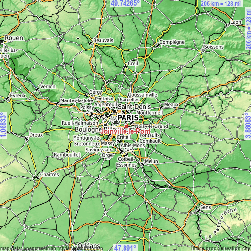 Topographic map of Joinville-le-Pont
