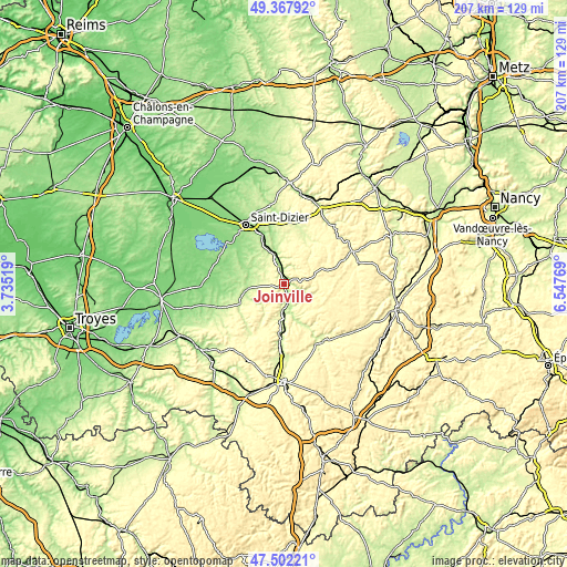 Topographic map of Joinville