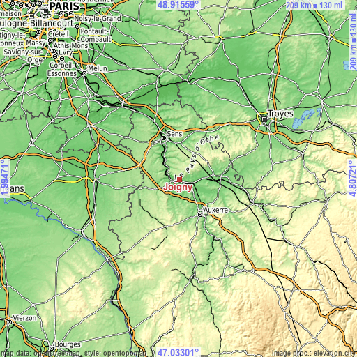 Topographic map of Joigny