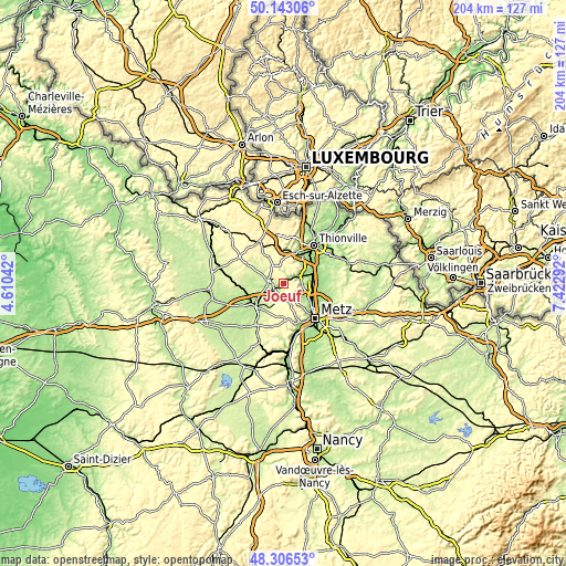 Topographic map of Jœuf