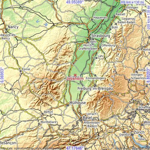 Topographic map of Jebsheim