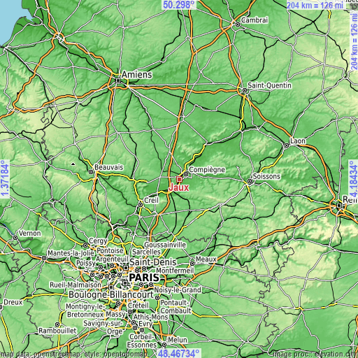 Topographic map of Jaux