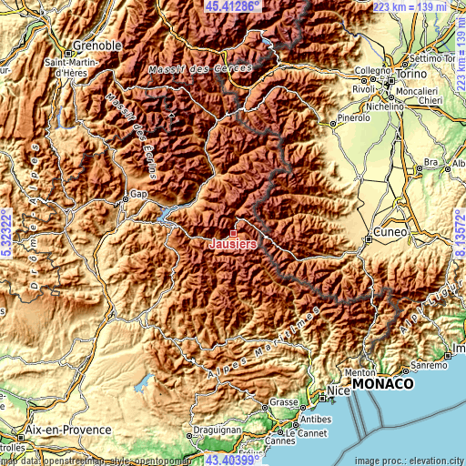 Topographic map of Jausiers