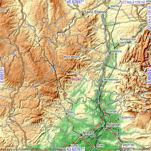 Topographic map of Jaujac