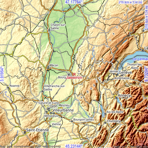Topographic map of Jasseron
