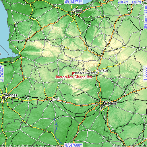 Topographic map of Javron-les-Chapelles