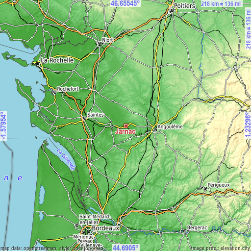 Topographic map of Jarnac