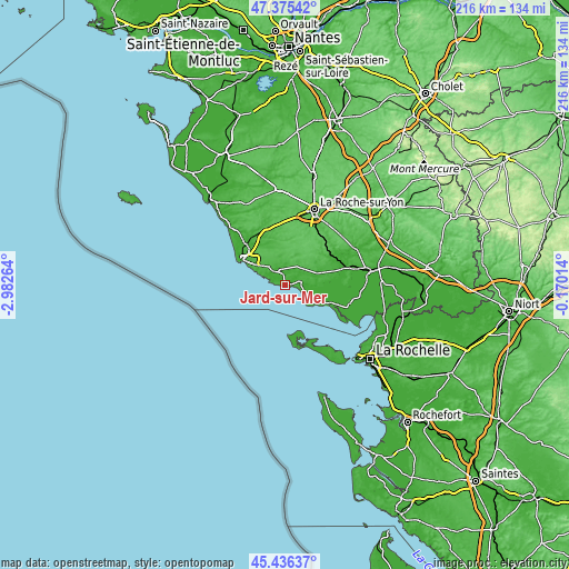 Topographic map of Jard-sur-Mer