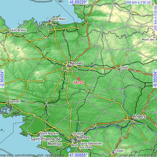 Topographic map of Janzé