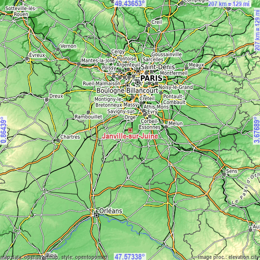 Topographic map of Janville-sur-Juine