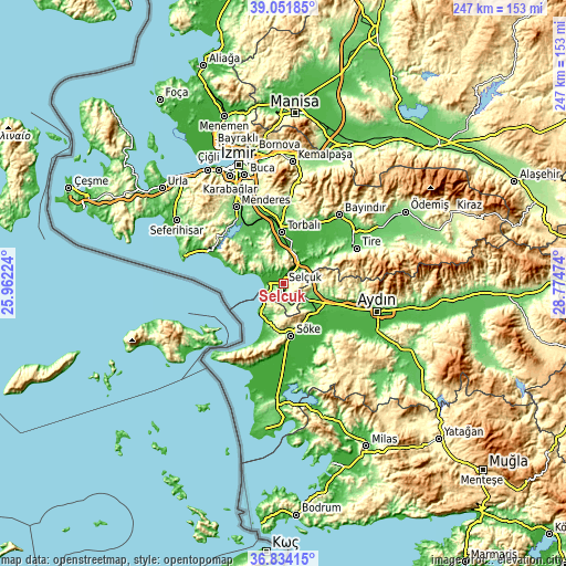 Topographic map of Selçuk