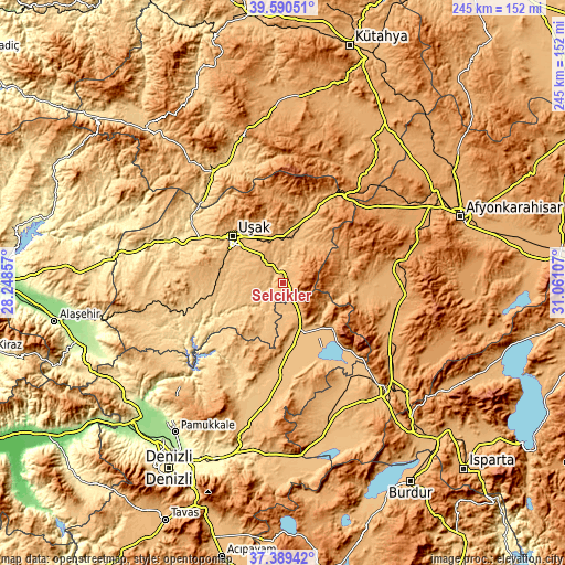 Topographic map of Selçikler