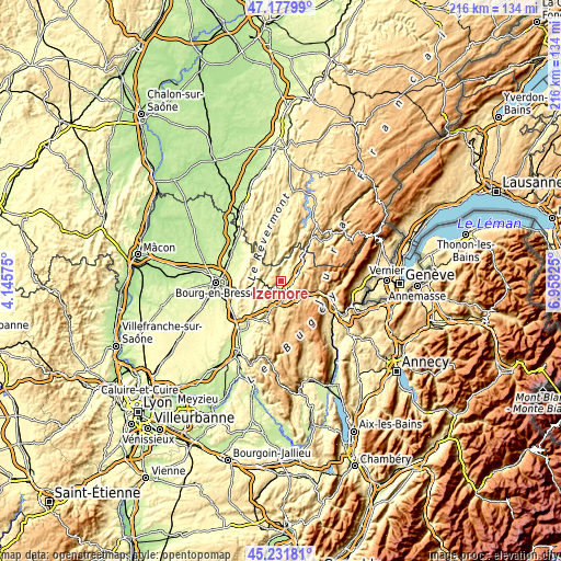 Topographic map of Izernore