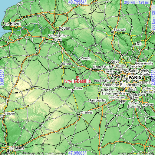 Topographic map of Ivry-la-Bataille