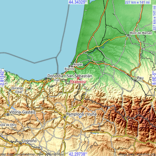 Topographic map of Itxassou