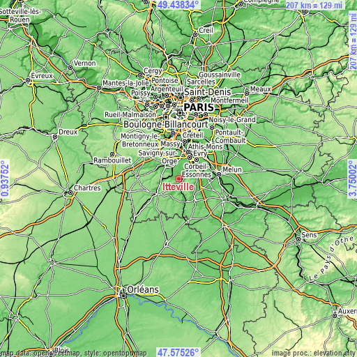 Topographic map of Itteville