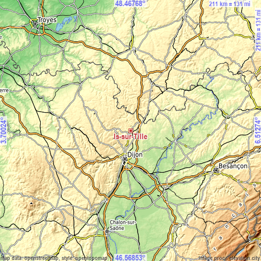 Topographic map of Is-sur-Tille