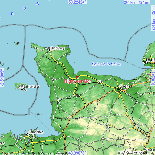 Topographic map of Isigny-sur-Mer