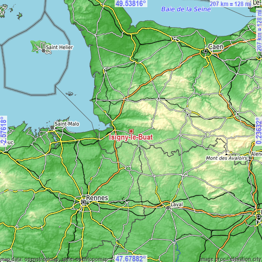 Topographic map of Isigny-le-Buat