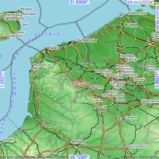 Topographic map of Isbergues