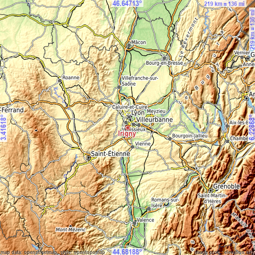 Topographic map of Irigny