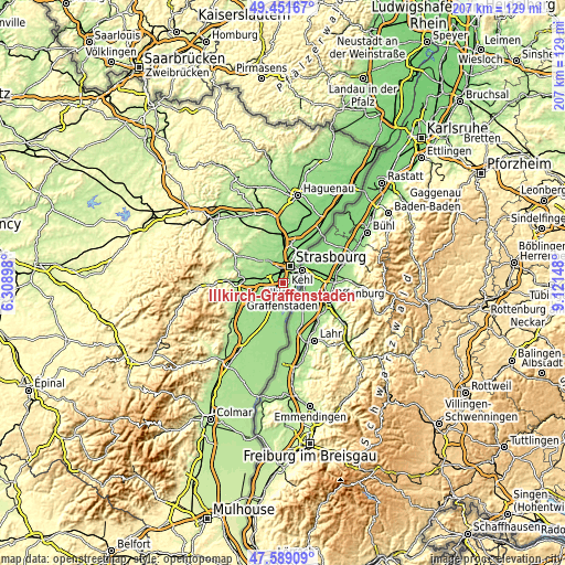 Topographic map of Illkirch-Graffenstaden