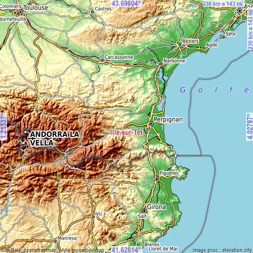 Topographic map of Ille-sur-Têt