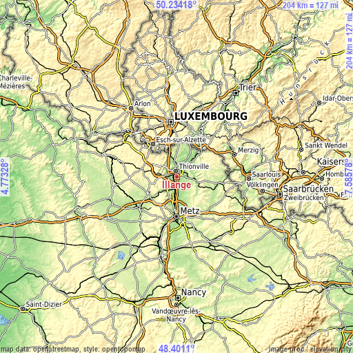 Topographic map of Illange