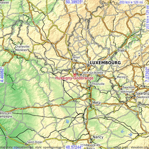 Topographic map of Hussigny-Godbrange