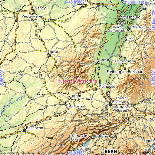 Topographic map of Husseren-Wesserling