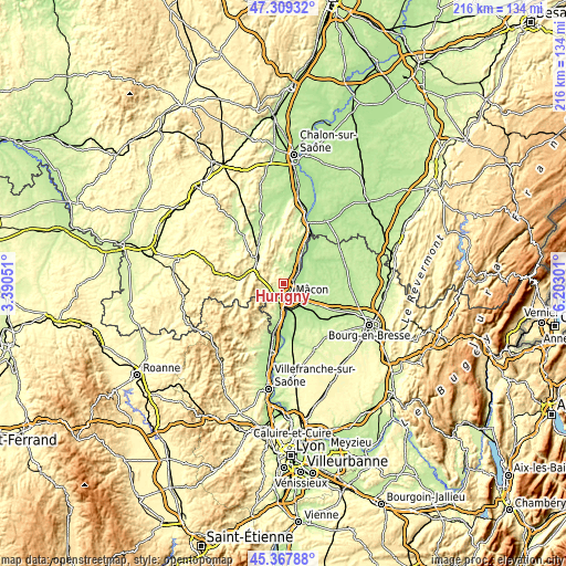 Topographic map of Hurigny