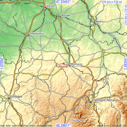 Topographic map of Huriel