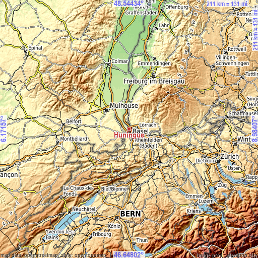 Topographic map of Huningue