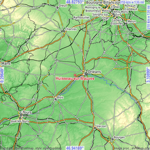 Topographic map of Huisseau-sur-Mauves