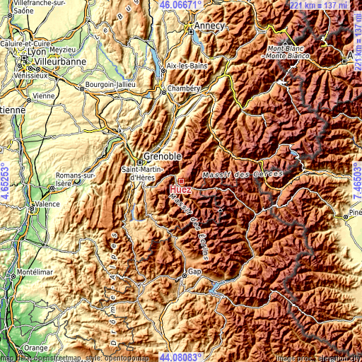 Topographic map of Huez