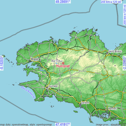 Topographic map of Huelgoat