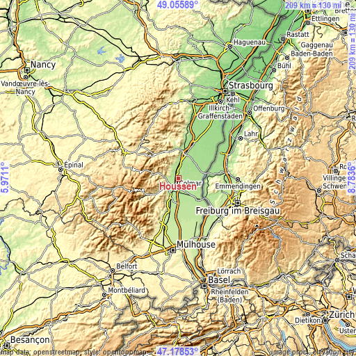 Topographic map of Houssen