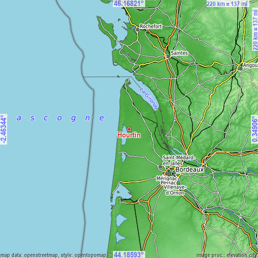 Topographic map of Hourtin