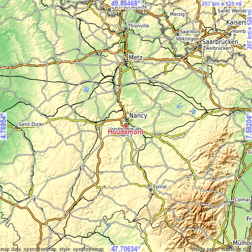 Topographic map of Houdemont