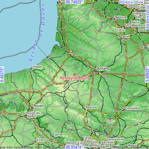 Topographic map of Hornoy-le-Bourg