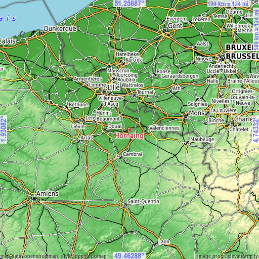 Topographic map of Hornaing