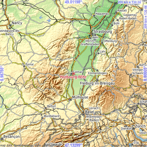 Topographic map of Horbourg-Wihr